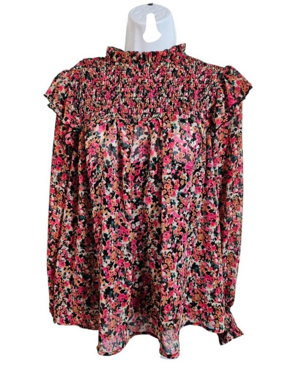Ophelia Roe Women's Medium Blouse Multicolor Floral Smocked Chiffon Cottagecore - Picture 2 of 8